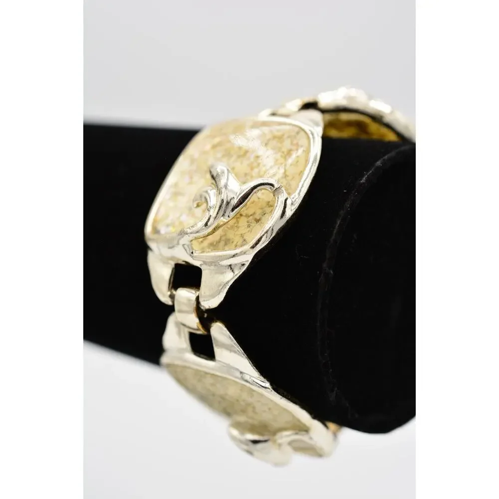 Vintage Lucite Cabochon Bracelet Bold Holographic Foil Silver Chunky 1960s Bin8